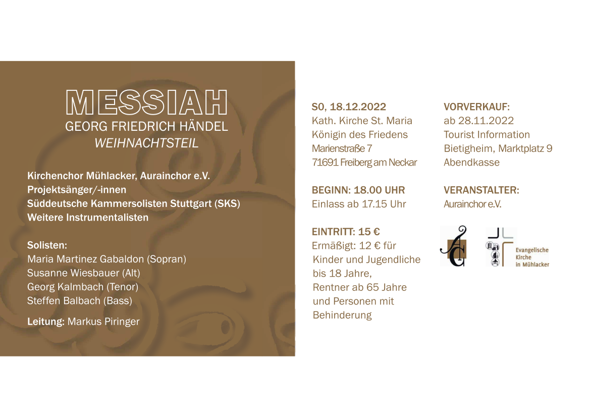 Beginn:18:00 Uhr, Einlass ab 17:15 Uhr, Katholische Kirche St. Maria, Königin des Friedens, Marienstraße 7, 71691 Freiberg am Neckar